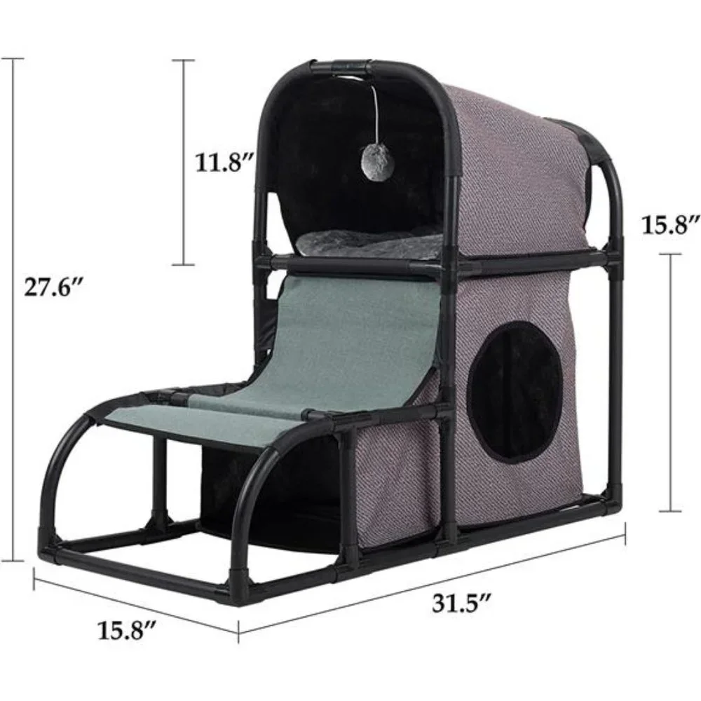 4 in 1 Multi-Functional Cat Condo Furniture with Scratching Post & Dangling Toy